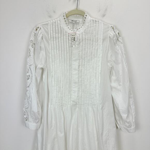 Madewell Pintucked Eyelet Mini Dress Boho Cotton Cottagecore White Medium NWT - Picture 8 of 16